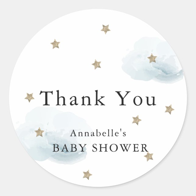 Stars & Clouds Baby Shower Thank You Sticker (Front)