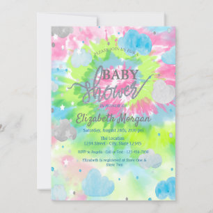 Stars & Clouds Colourful Tie Dye Baby Shower  Invitation