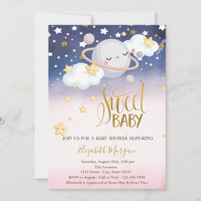Stars Clouds Planet Ombre Baby Shower Invitation (Front)