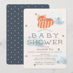 Stars & Clouds Red Panda Baby Shower Invitation
