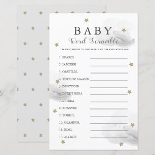 Stars & Clouds Word Scramble Baby Shower Grey Game