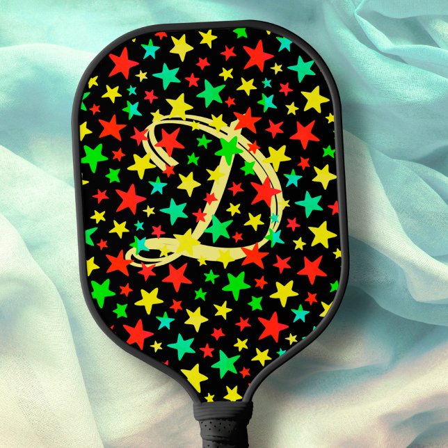 Stars Colourful Stars Elegant Script Monogram Pickleball Paddle (Creator Uploaded)