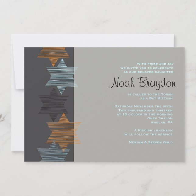 STARS CONNECTING Bar Mitzvah Customised Grey Invitation (Front)