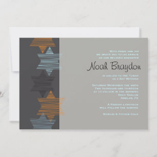 STARS CONNECTING Bar Mitzvah Customised Grey Invitation