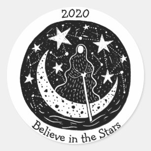 Stars & Constellations Charon Crossing River B/W Classic Round Sticker