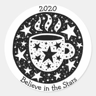 Stars & Constellations Morning Coffee Tea B/W Classic Round Sticker