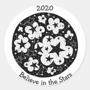 Stars & Constellations Popcorn Blossoms Clouds B/W Classic Round Sticker