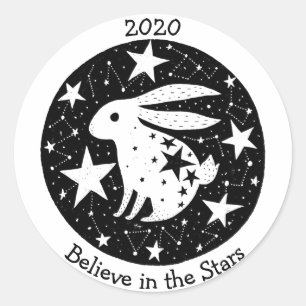 Stars & Constellations Starry Bunny Rabbit B/W Classic Round Sticker