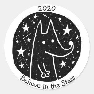 Stars & Constellations Starry Wolf Dreams B/W Classic Round Sticker