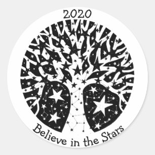 Stars & Constellations Tree of Life B/W Classic Round Sticker
