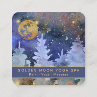*~* Stars Cosmos Gold Moon Glitter Pine Trees Square Business Card