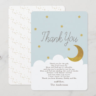 Stars & Crecsent Moon Blue Baby Shower Thank You Invitation