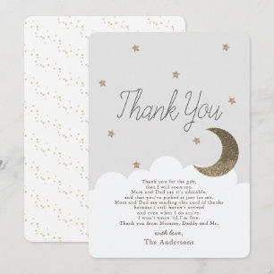 Stars & Crecsent Moon Grey Baby Shower Thank You Invitation