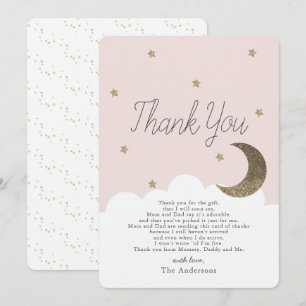 Stars & Crecsent Moon Pink Baby Shower Thank You I Invitation