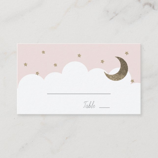 Stars & Crescent Moon Pink Girl Place Card (Front)