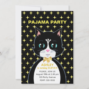 Stars & Cute Birthday Cat Pajama Party Invitation