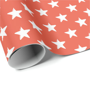 Stars dark orange and white pattern gift wrapping paper