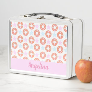 Stars Doughnuts Mix Pattern Colourful Name   Metal Lunch Box