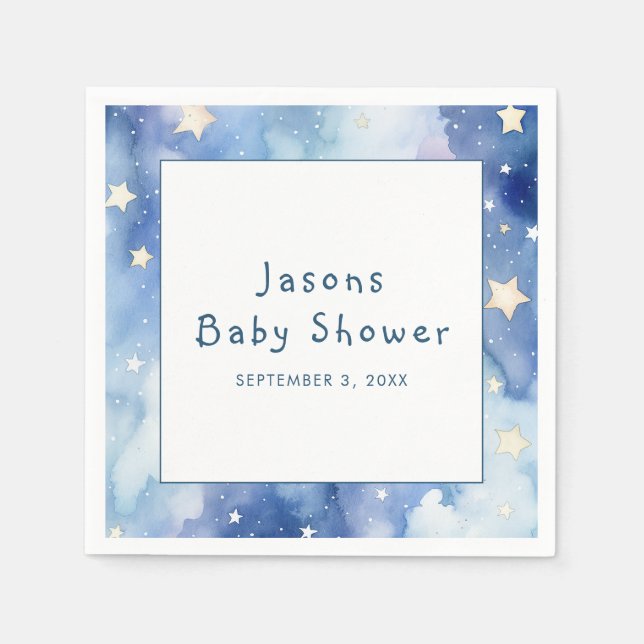 Stars dreamy baby shower blue invitation napkin (Front)