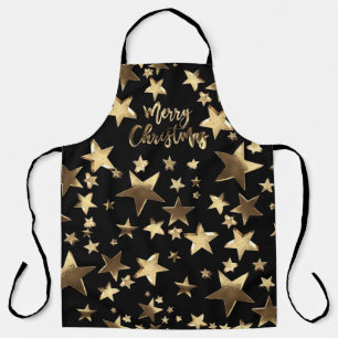 Stars Elegant Faux Gold Typography Merry Christmas Apron