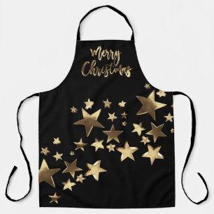 Stars Elegant Faux Gold Typography Merry Christmas Apron