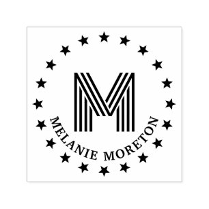 Stars Frame and Stripes Initial Name Monogram Self-inking Stamp