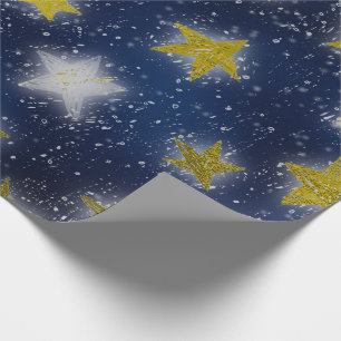 Stars Galaxy Sky Navy Blue Night Mustard Gold Fanc Wrapping Paper