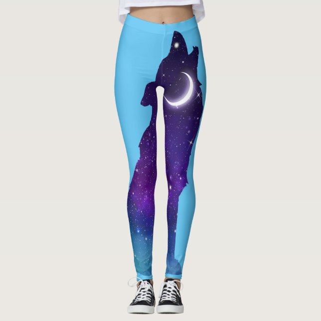 Stars Galaxy Stars Galaxy Wolf Leggings (Front)