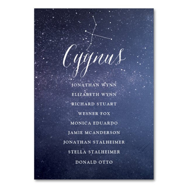 Stars Galaxy Wedding Seating Chart Card Cygnus (Front)