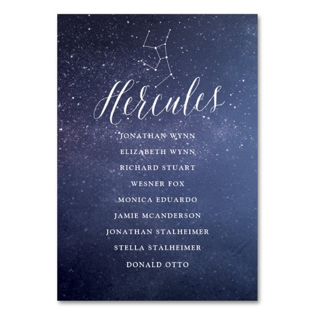 Stars Galaxy Wedding Seating Chart Card Hercules (Front)