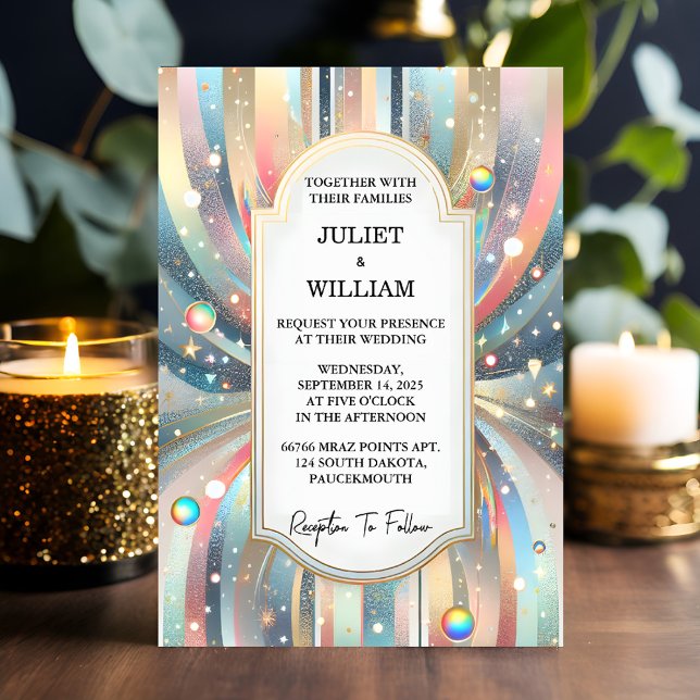 Stars Glam Bright Pastel Ombre Glitter Wedding Invitation (Creator Uploaded)