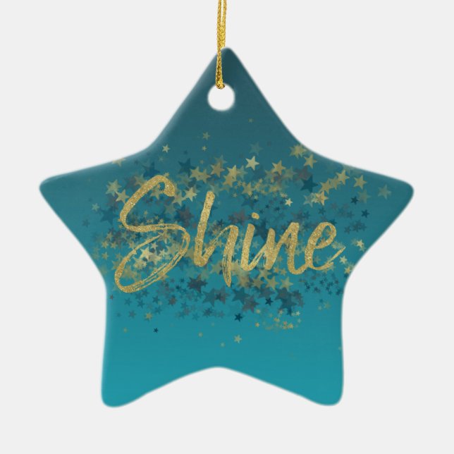 Stars Gold Blue Shine Ceramic Tree Decoration (Front)