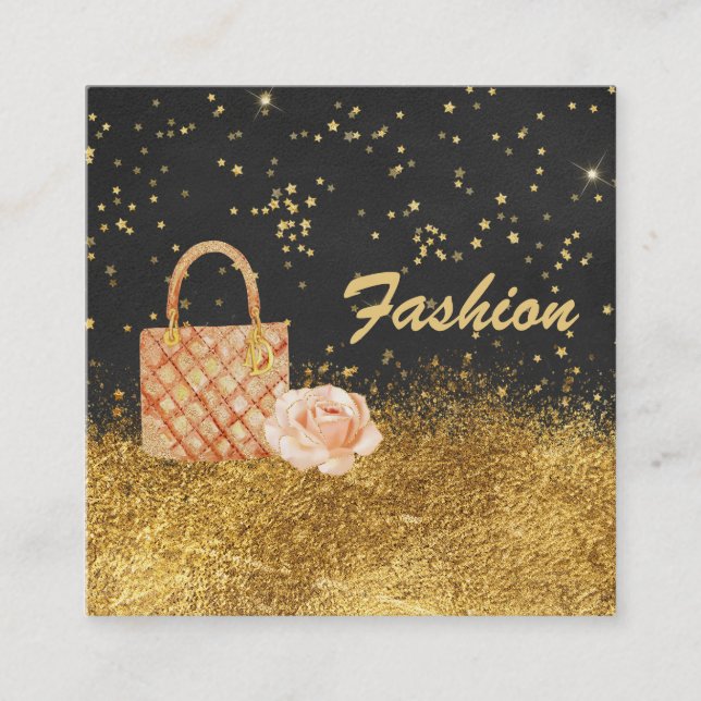 *~* Stars Gold Glitter BAG ROSE FASHION Square Business Card (Front)