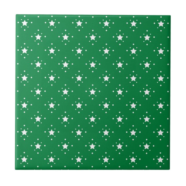 Stars Green Christmas Background Tile (Front)