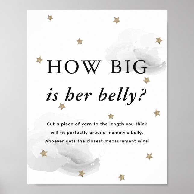 Stars & Grey Clouds Baby Shower How Big Her Belly Poster (Front)