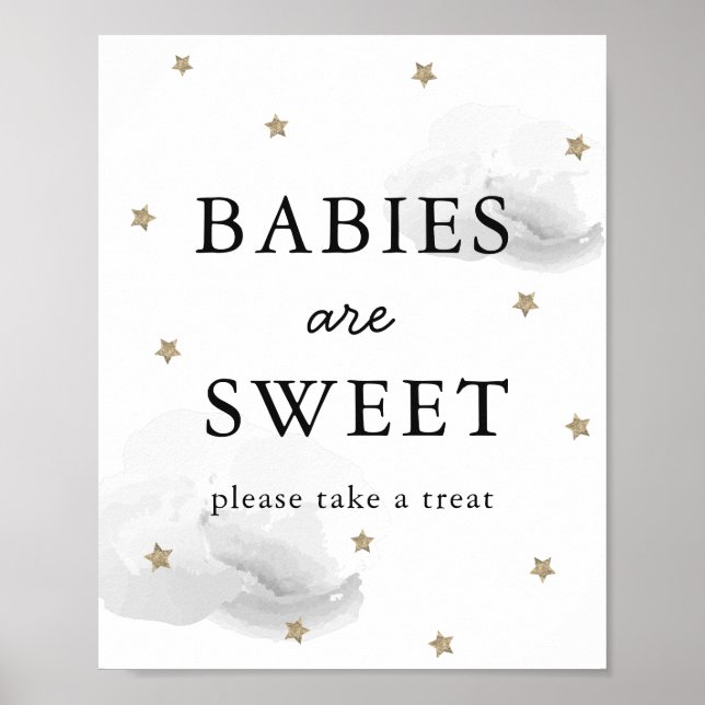 Stars & Grey Clouds Baby Shower Sweet Treat Sign (Front)