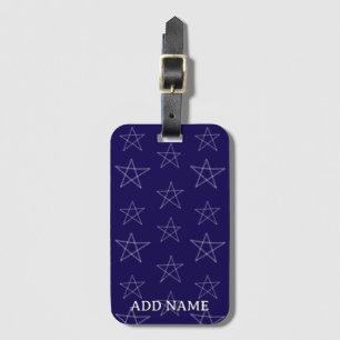 Stars Hand Drawn Custom Name Blue Luggage Tag