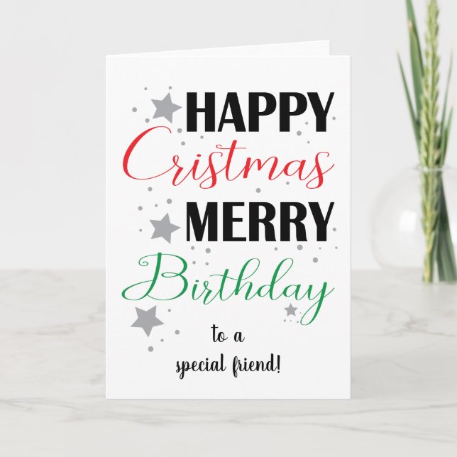 Stars Happy Christmas Merry Birthday Card (Front)