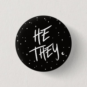 Stars He/They Pronouns  3 Cm Round Badge