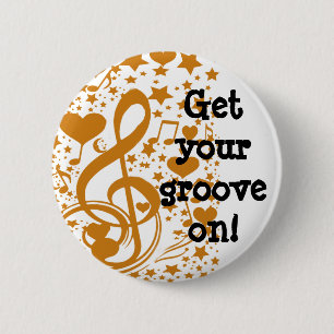 Stars,Hears and The Music Notes,Gold_ 6 Cm Round Badge