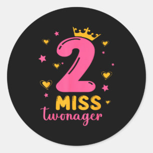 Stars hearts 2 years old miss twonager happy classic round sticker
