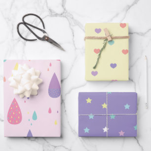 Stars Heats Rainbow Pastels Wrapping Paper Sheets