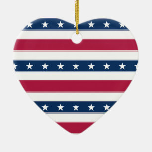 Stars & Horizontal Stripes Patriotic Heart Ceramic Tree Decoration