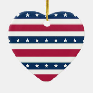 Stars & Horizontal Stripes Personalised USA Heart Ceramic Tree Decoration