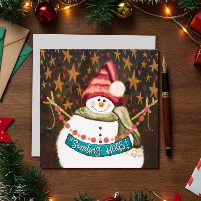 Stars Hugs Fun Snowman Christmas Inspirivity Holiday Card (Creator Uploaded)
