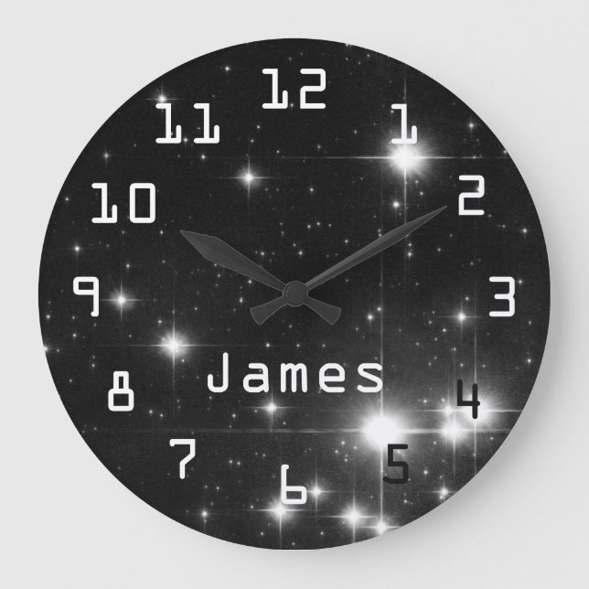 Stars in Deep Space Black and White Large Clock (Front)