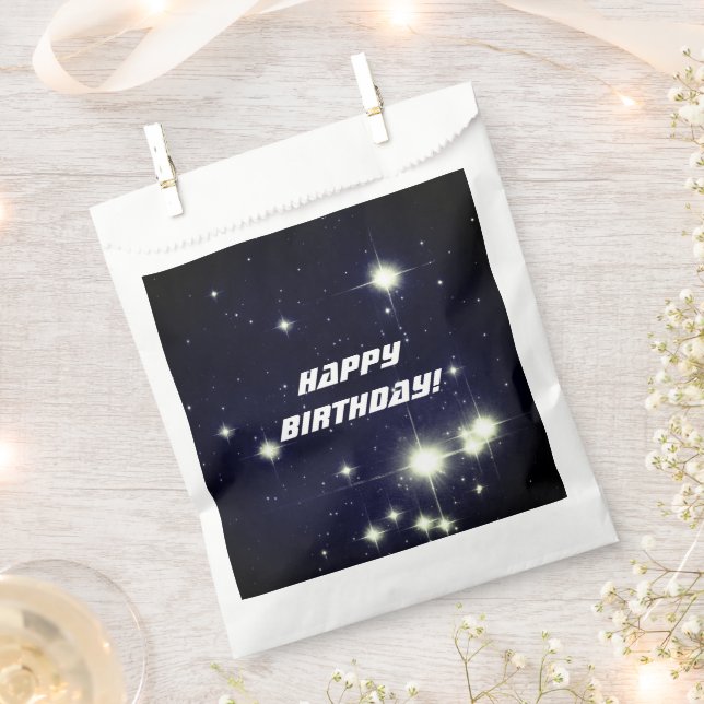 Stars in Deep Space Dark Blue Happy Birthday Favour Bags (Clipped)