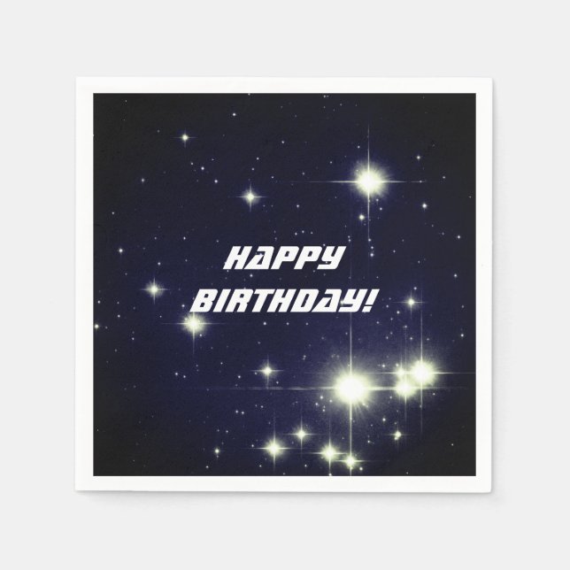 Stars in Deep Space Dark Blue Happy Birthday Napkin (Front)