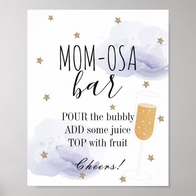 Stars & Lavender Clouds Baby Shower Mum-osa Bar Poster (Front)