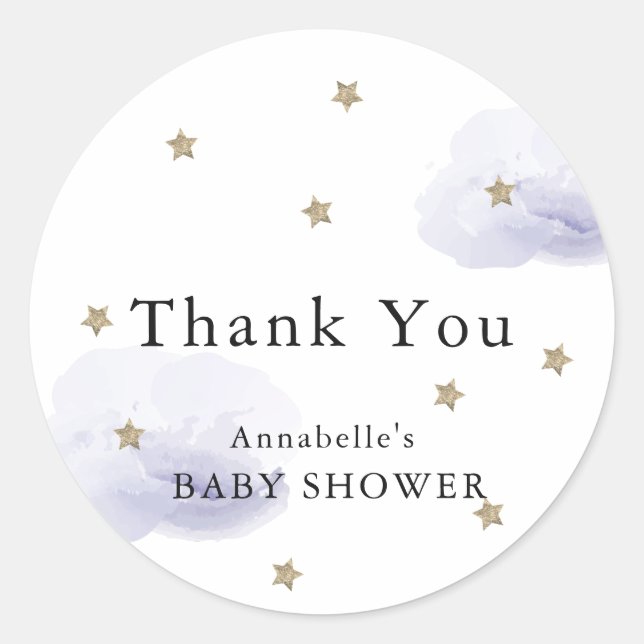 Stars & Lavender Clouds Baby Shower Thank You Classic Round Sticker (Front)